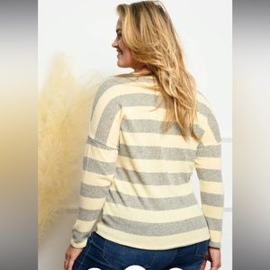 PLUS SIZE STRIPE FRONT NUTTON TIE POINT TOP!